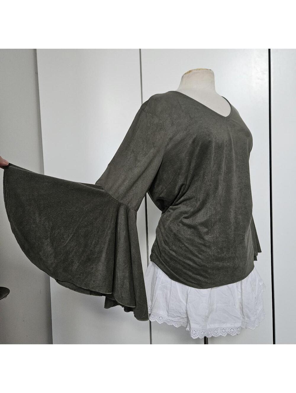 Vegan Suede Bell Sleeve Olive Green Fairy top